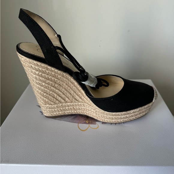 Jessica Simpson Black and Cream Espadrille Wedge Sandals - Picture 6 of 10